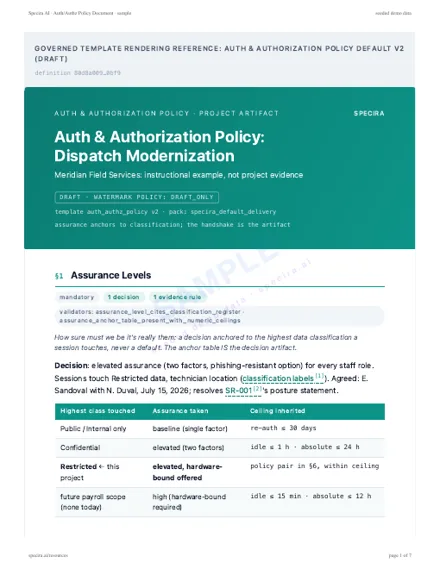 First page of the sample: Authentication and Authorization Policy