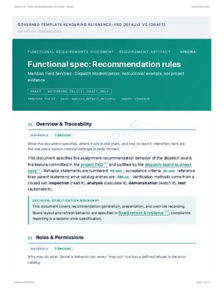 First page of the sample: Functional Requirements Document (FRD)