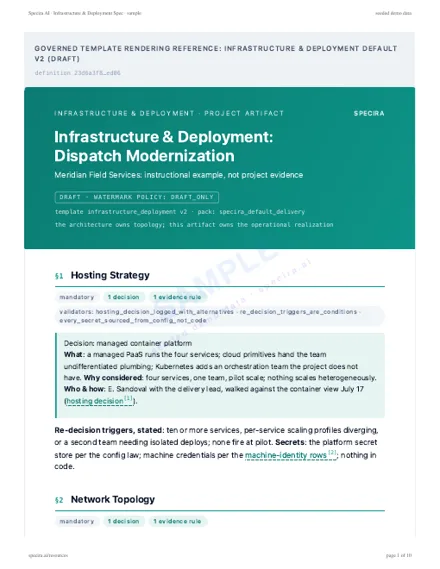 First page of the sample: Infrastructure and Deployment Spec