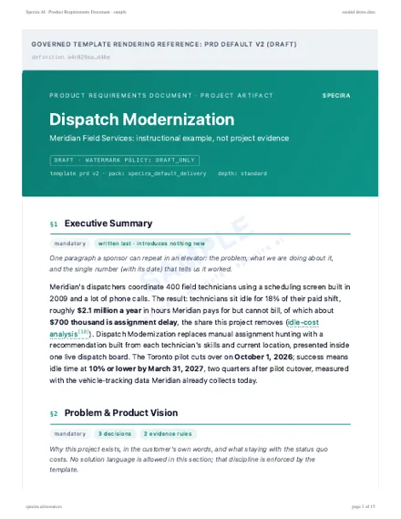 First page of the sample: Product Requirements Document (PRD)
