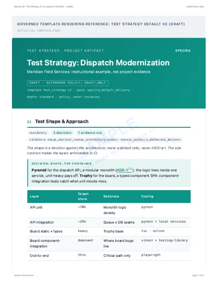 First page of the sample: Test Strategy and Acceptance Checklist